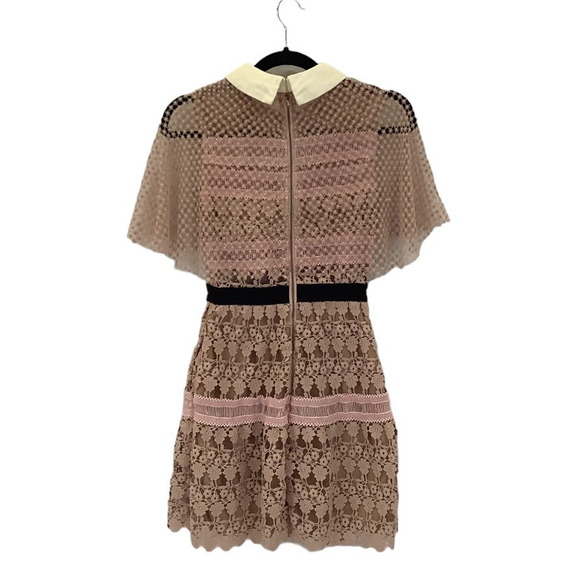 Self-Portrait Floral Vine Cape Mini Dress In Pink Nude Lace Size 2 - Picture 8 of 13